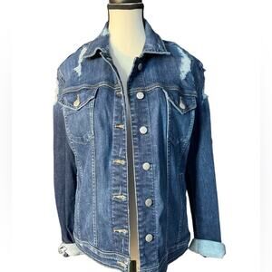 Joe’s jeans dark wash destructed denim jacket size medium 8/10